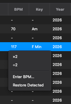 ProjectHub BPM correction menu