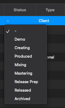 Project status choices from creating to released and archived